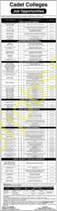 Cadet Colleges Sindh Jobs 2025 For Lecturers